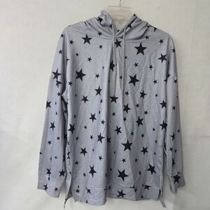 SHEILAY Gray Black Star Print Hoodie Sweatshirt Long Sleeve Womens Plus Size XXL